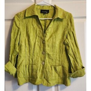 Evan Picone Green Linen Cropped Jacket Blazer, 6 Petite
